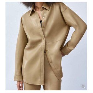 Aritzia Babaton Pelli Shirt Jacket Vegan Leather Taupe Beige